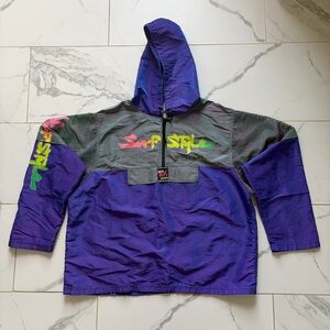 Vintage 1990s 90s Surf Style 1/4 Zip Pullover Anorak Windbreaker Jacket Purple